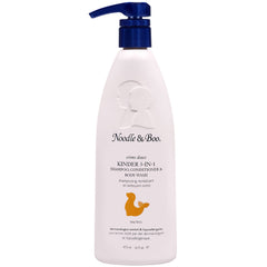 Noodle & Boo botella frontal Kinder 3-in-1 mostrando etiqueta clara y uso seguro