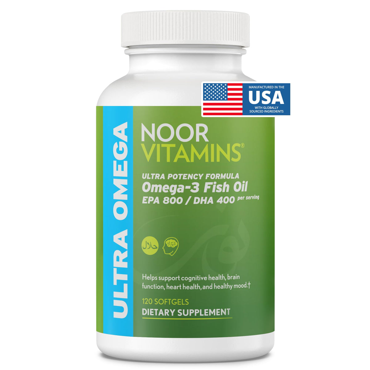 Noor Vitamins frasco frontal mostrando etiqueta clara y beneficios