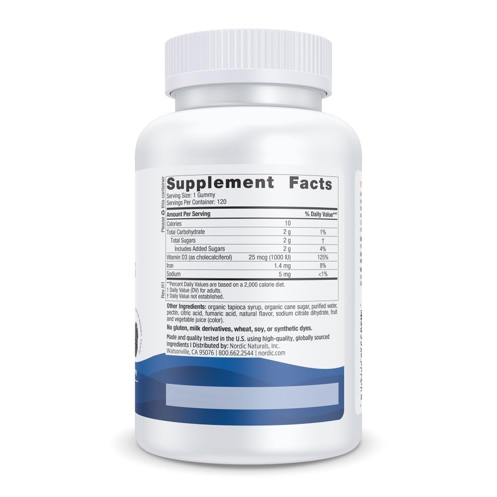 Nordic Naturals frasco abierto mostrando gomitas masticables como alternativa diaria práctica