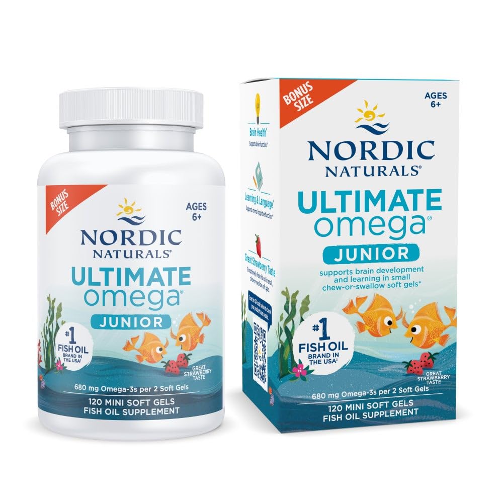 Nordic Naturals envase frente mostrando 120 mini perlas y beneficios