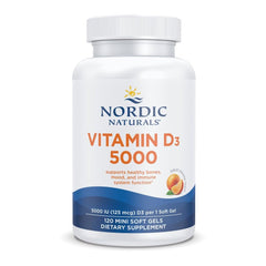 Nordic Naturals envase frontal de Vitamin D3 5000 IU, fácil identificación y confianza