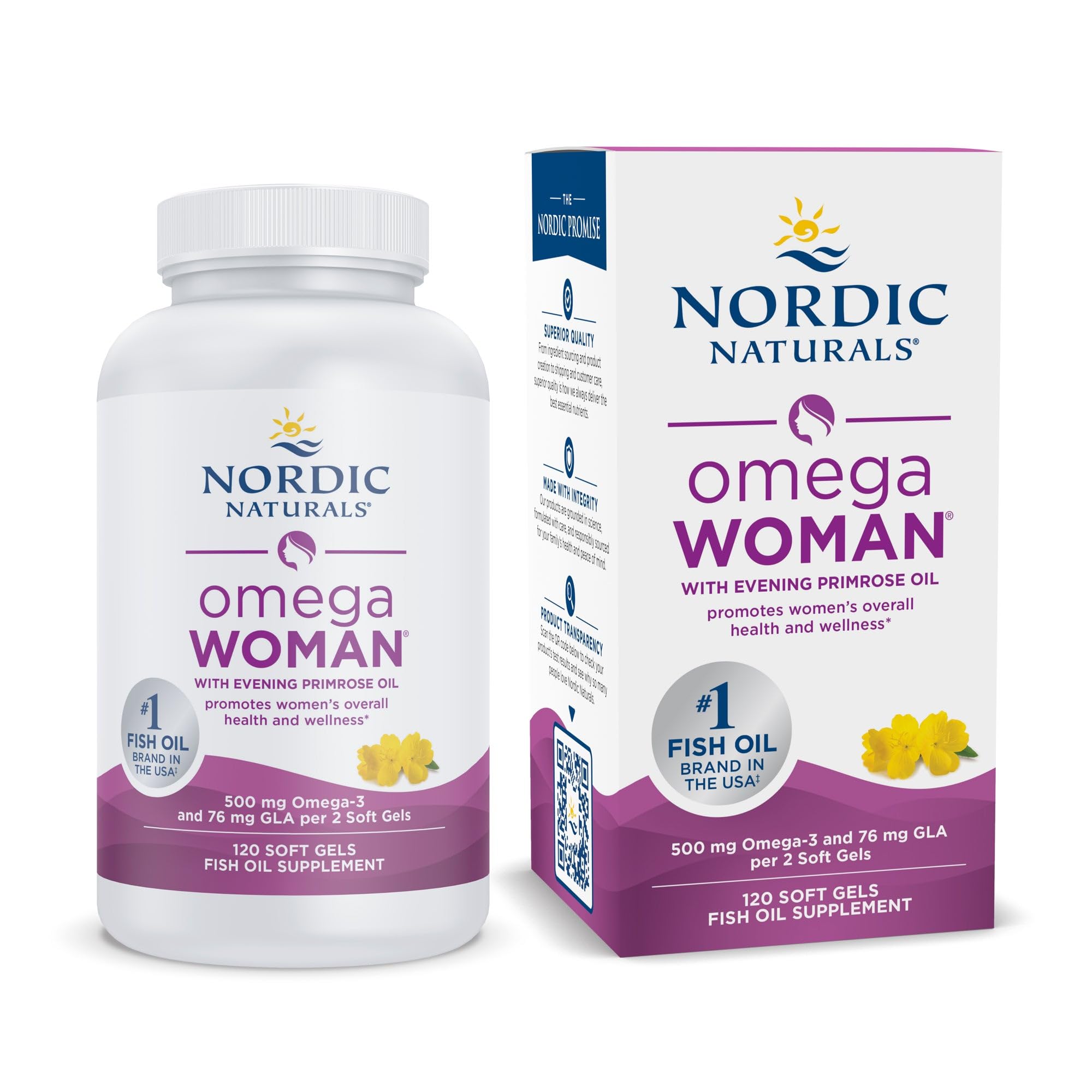 Nordic Naturals frasco frente muestra 120 cápsulas y claridad de beneficios