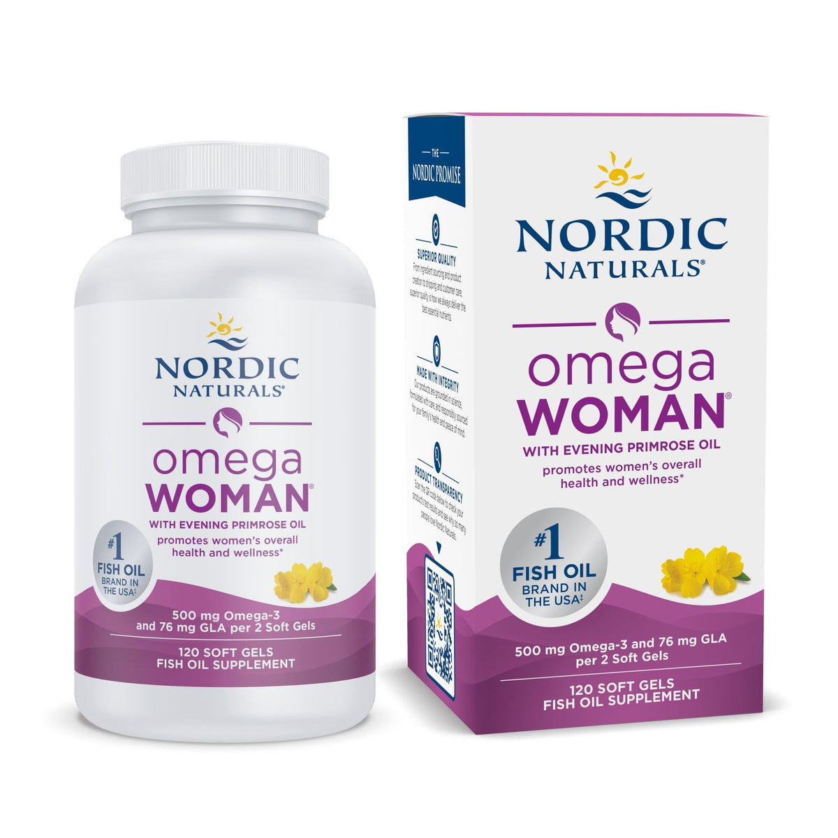 Nordic Naturals frasco frente muestra 120 cápsulas y claridad de beneficios