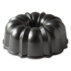 Nordic Ware front view of graphite Bundt pan showing shape and finish for precise cakes