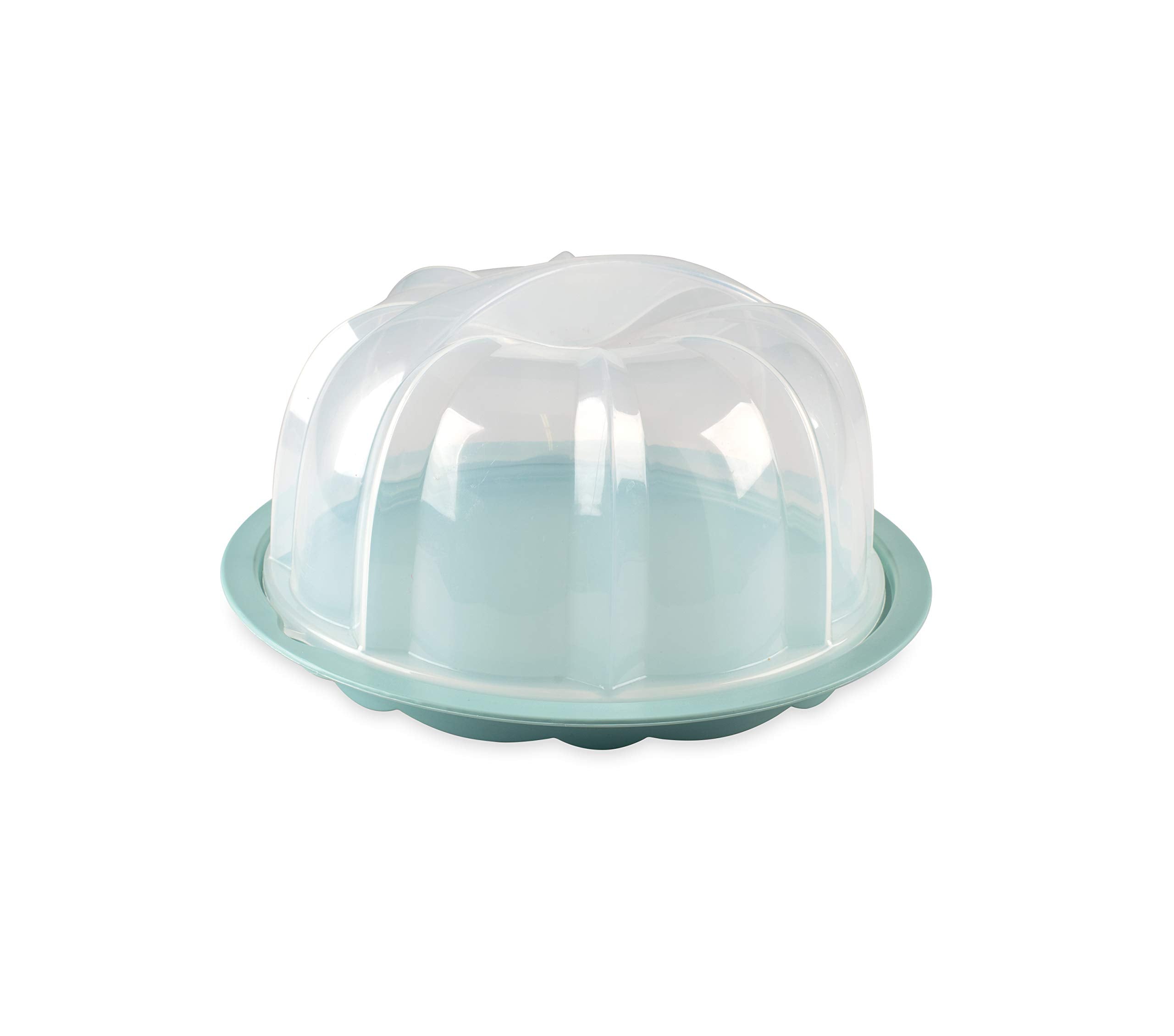 Nordic Ware vista frontal del cake keeper protegiendo la tarta con elegancia