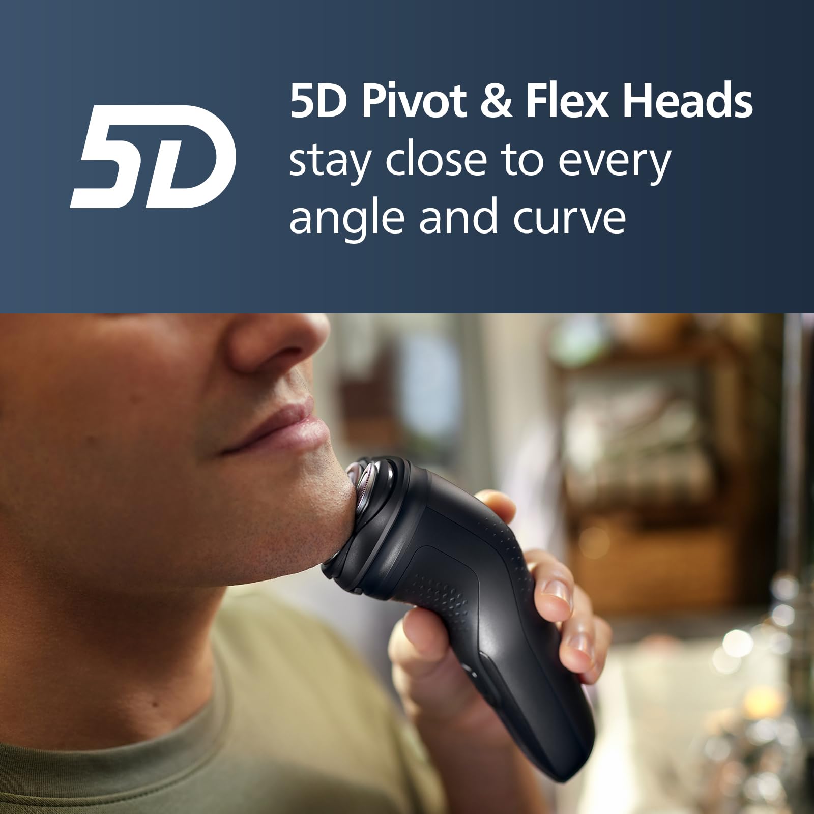 Philips Norelco 3900 detalle del cabezal 5D que sigue contornos y protege piel
