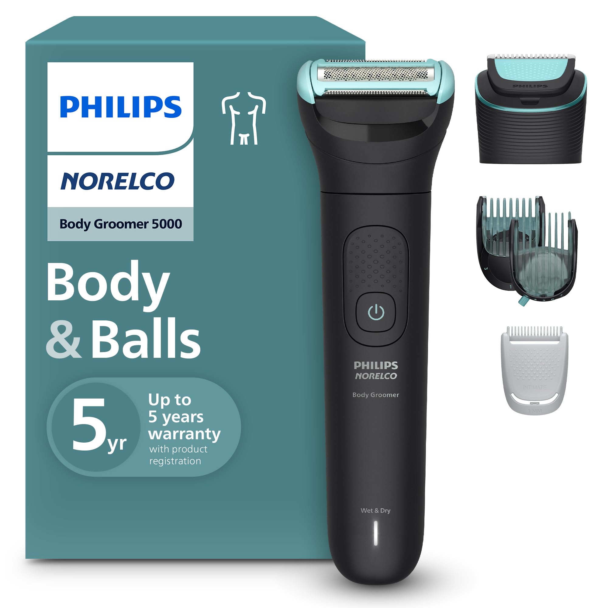 Norelco recortadora frontal mostrando diseño ergonómico y control cómodo