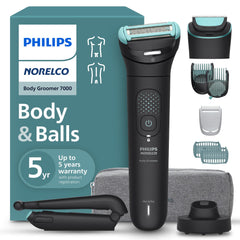 Philips Norelco vista frontal del recortador con agarre ergonómico y control