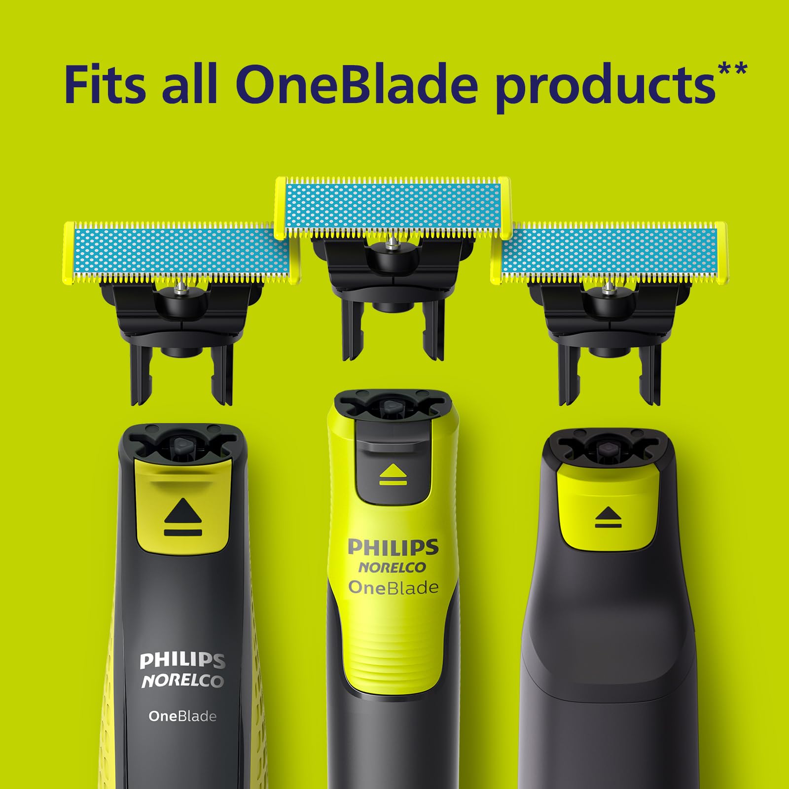 Norelco OneBlade comparativa de tamaño con mano, tamaño compacto y portátil