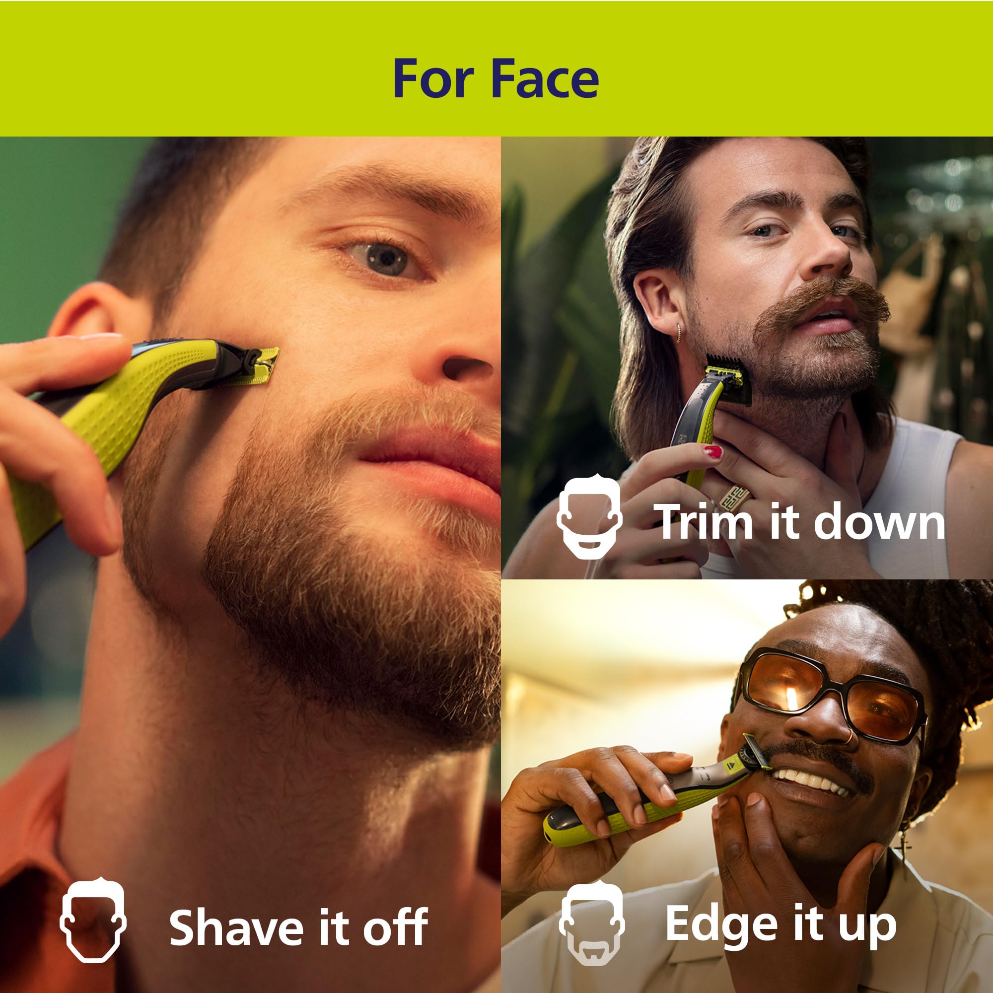 Philips Norelco OneBlade detalle de la hoja 360 que facilita corte uniforme