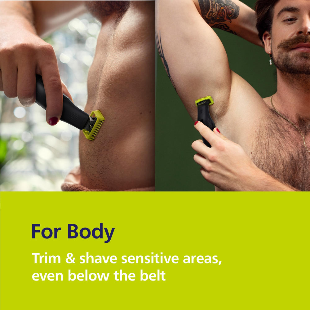 Philips Norelco OneBlade uso en rostro creando líneas nítidas y control