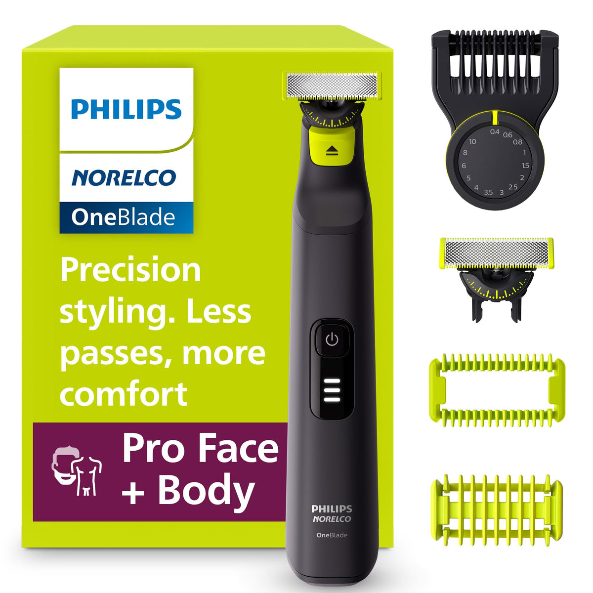 Philips Norelco OneBlade Pro frontal mostrando diseño y agarre cómodo