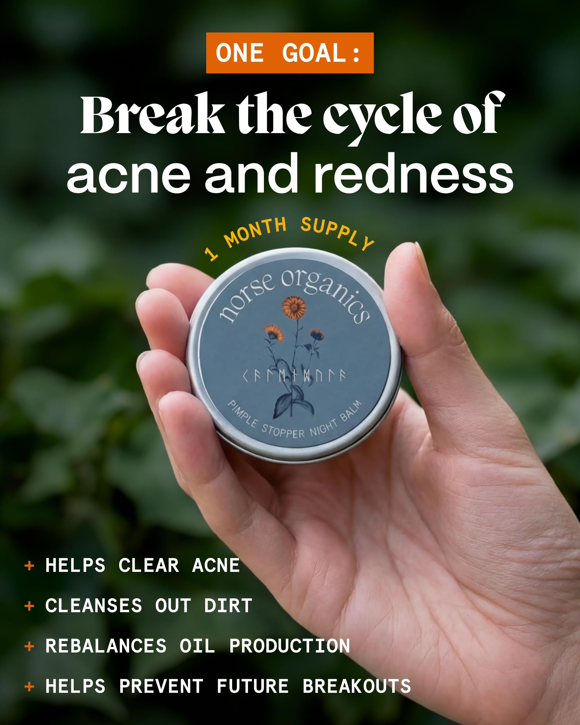 Norse Organics detalle de etiqueta con lista de ingredientes botánicos activos