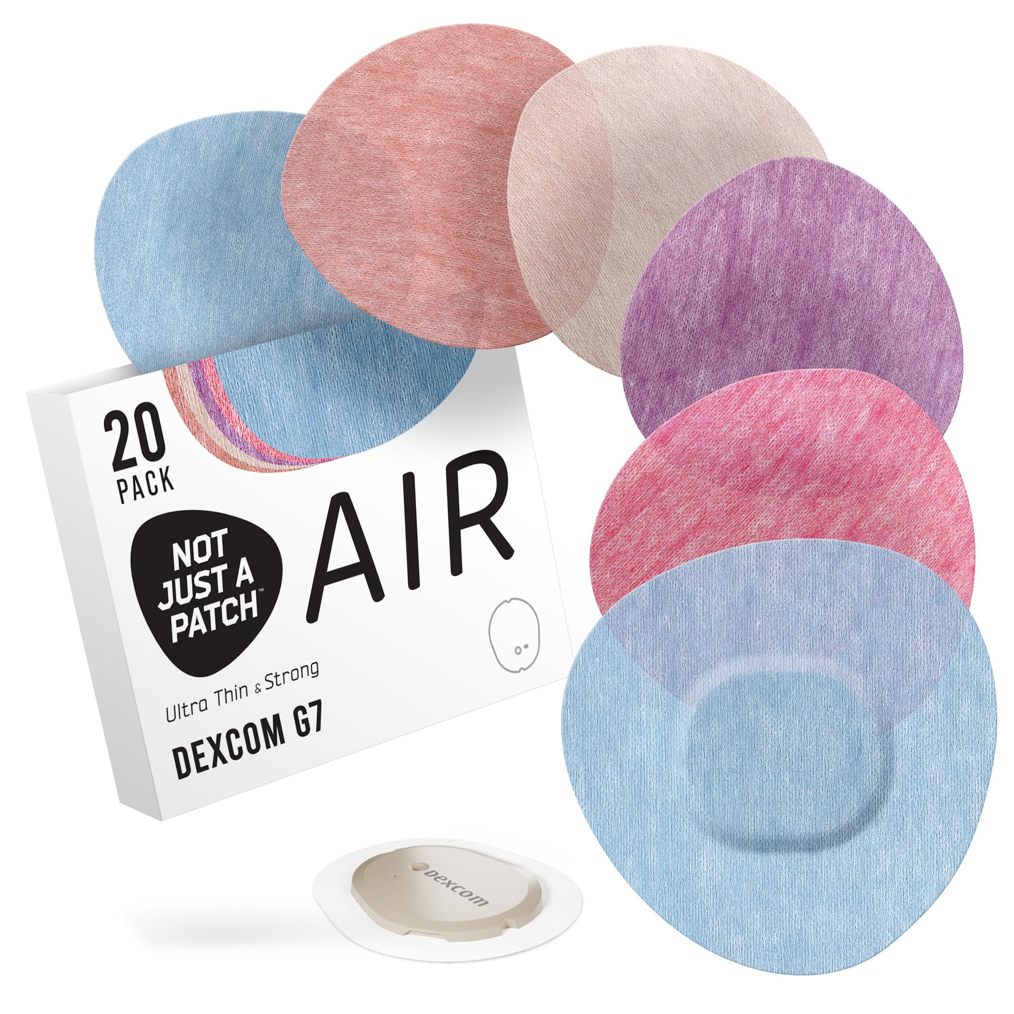 NOT JUST A PATCH frontal del empaque, muestra pack de 20 para Dexcom G7