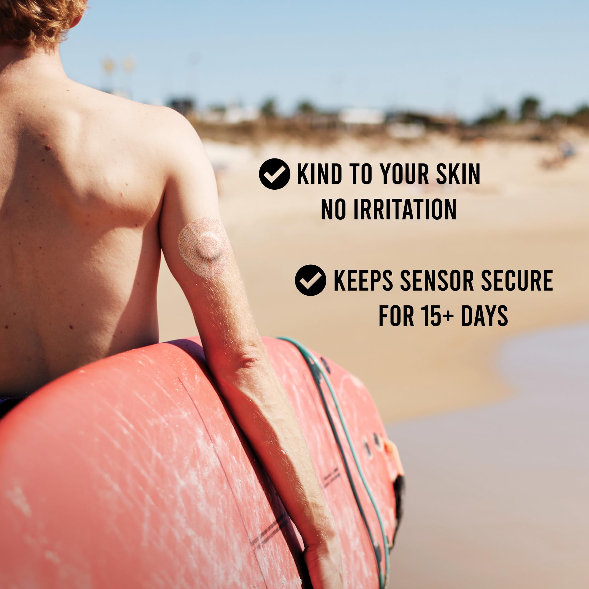 Not Just A Patch puesta sobre sensor Freestyle Libre 3 en brazo, sujeción confortable