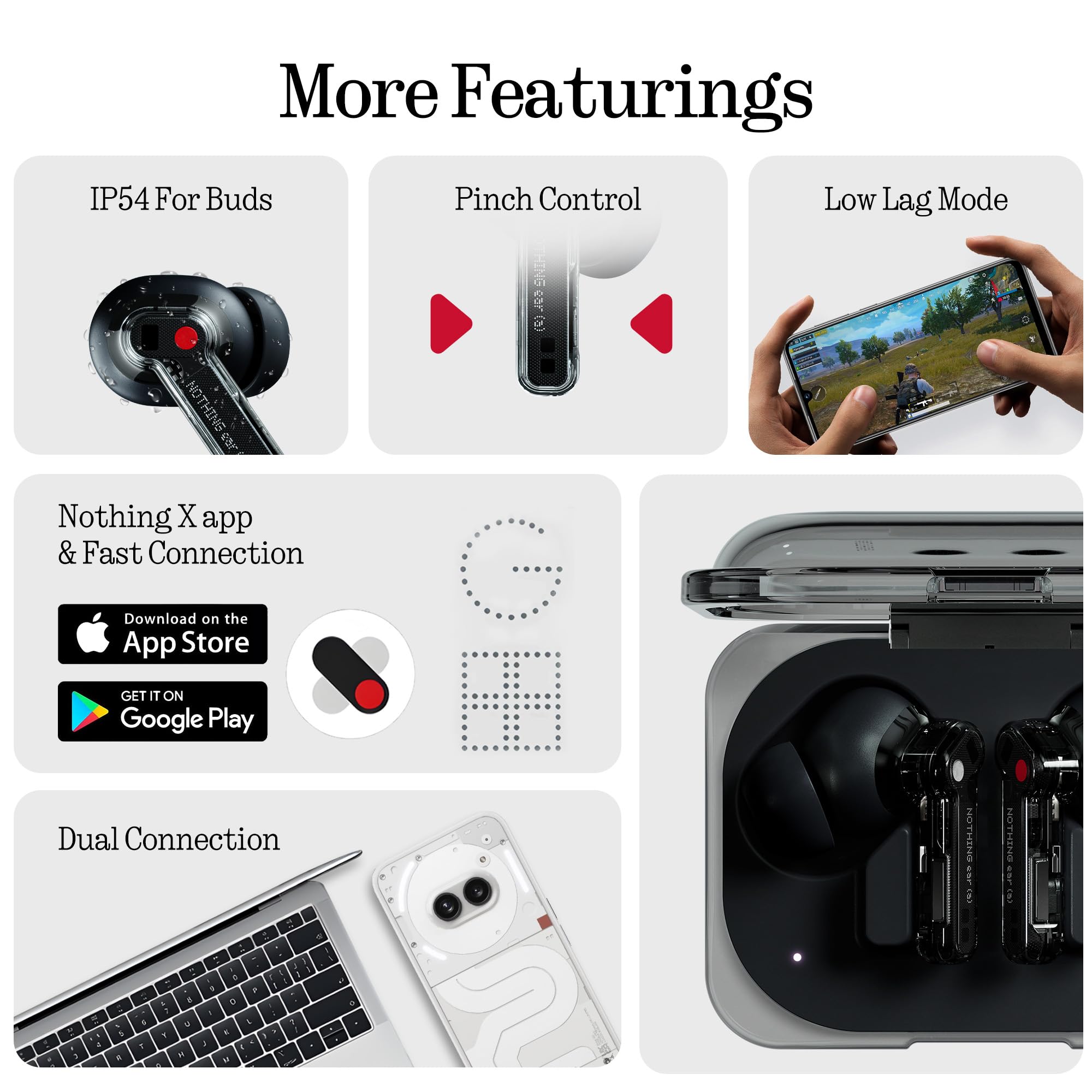 Nothing Ear (a) controles táctiles en el vástago para manejo sin tocar el teléfono
