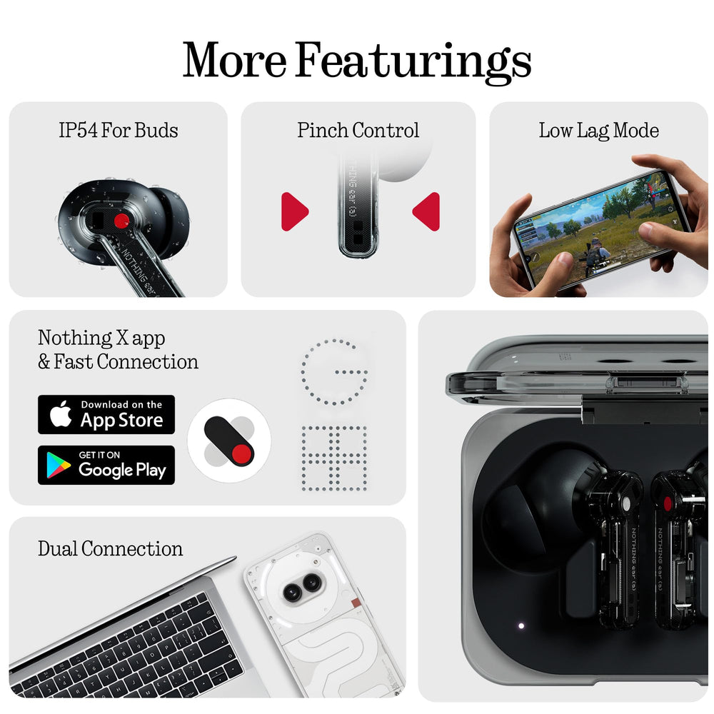 Nothing Ear (a) controles táctiles en el vástago para manejo sin tocar el teléfono