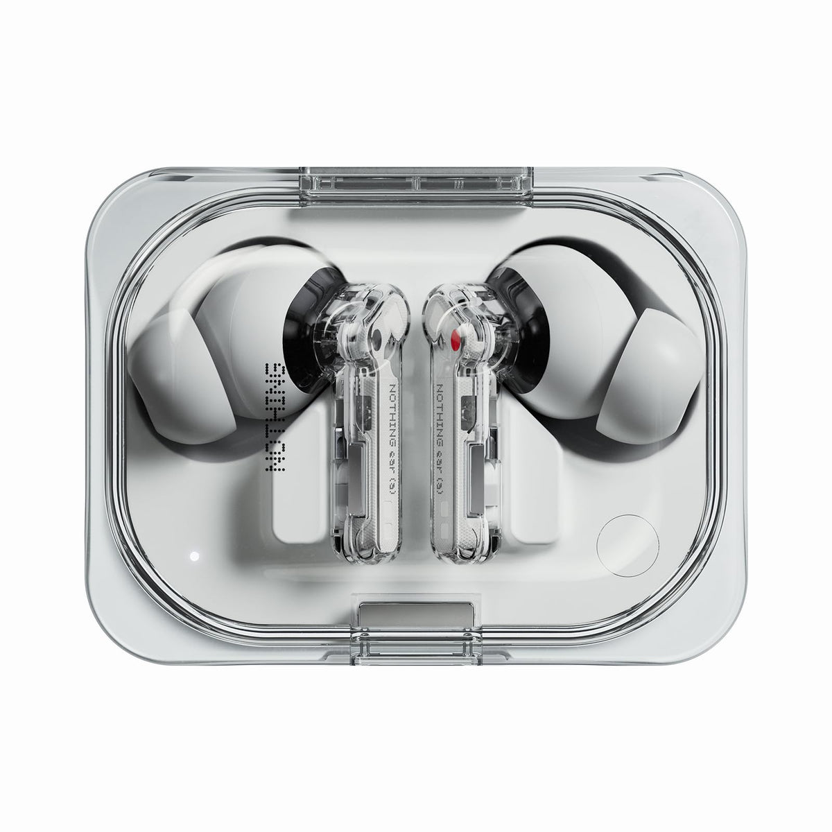 Nothing Ear (a) vista frontal en blanco mostrando diseño compacto y confort