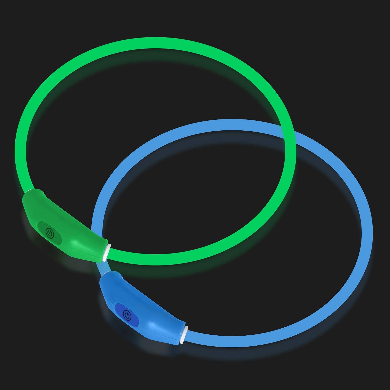 Novkin collar LED empacado frontal mostrando pack de 2 y beneficio de visibilidad