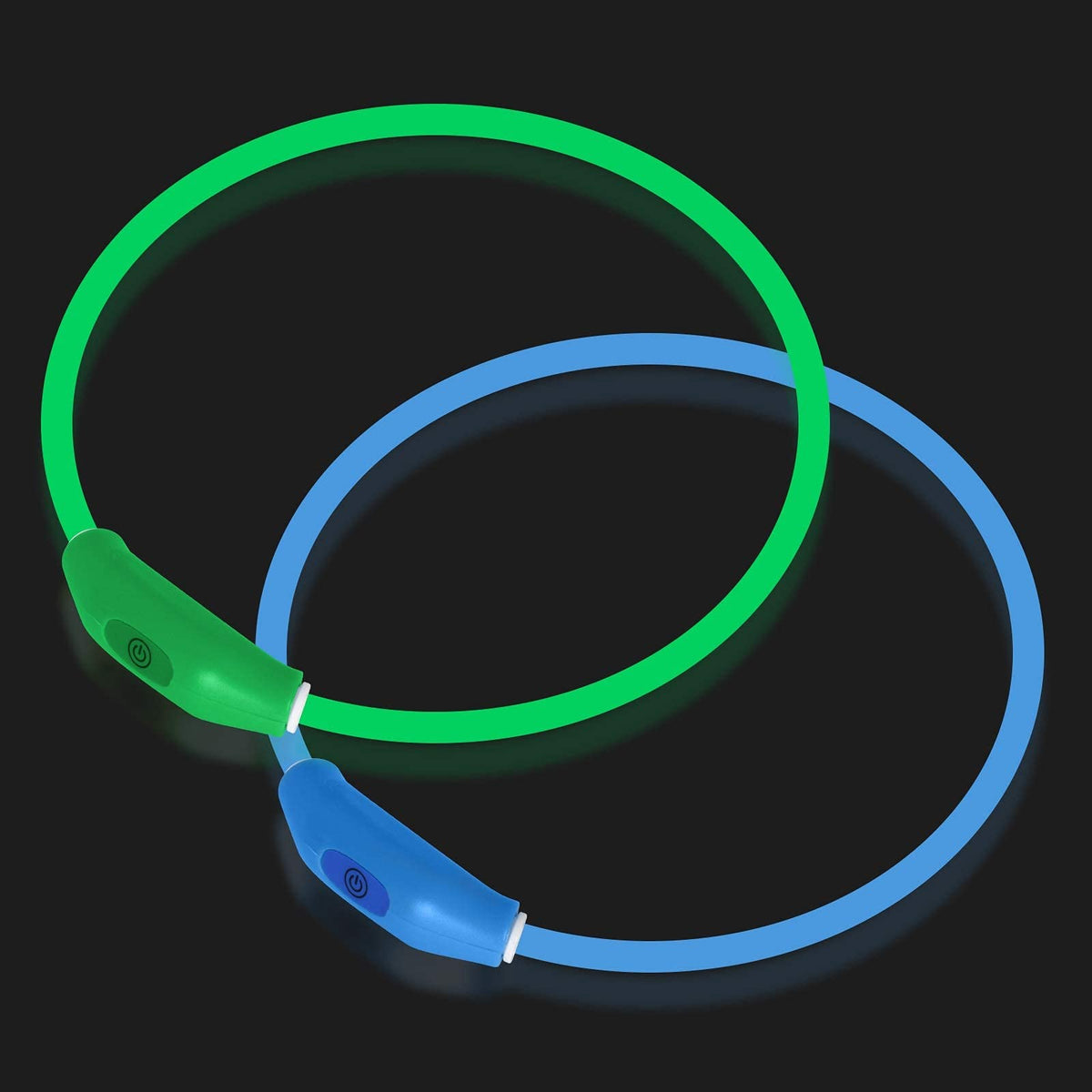 Novkin collar LED empacado frontal mostrando pack de 2 y beneficio de visibilidad