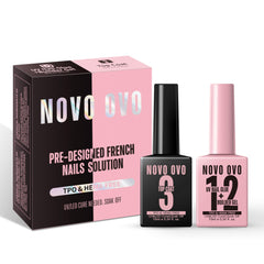 NOVO OVO kit frontal mostrando botella rosa y negra para adhesión y sellado