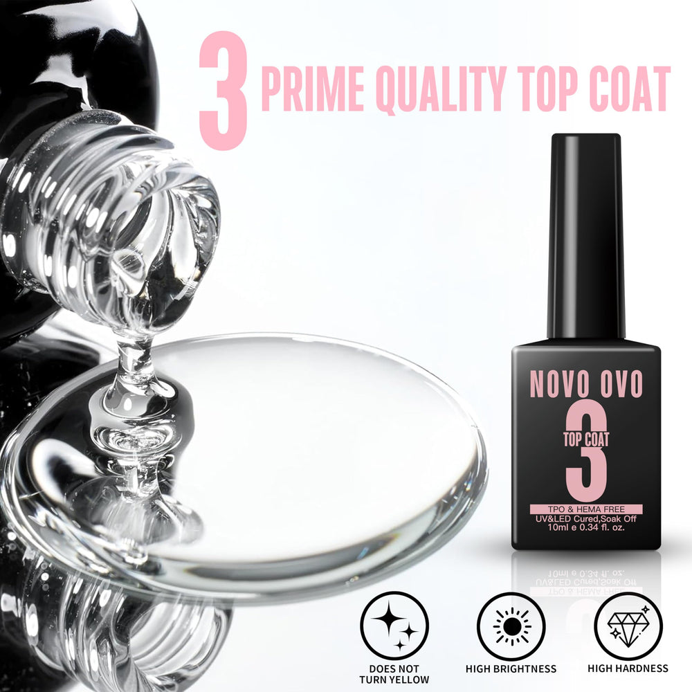 NOVO OVO botella negra top coat sin limpieza con brillo cristalino duradero