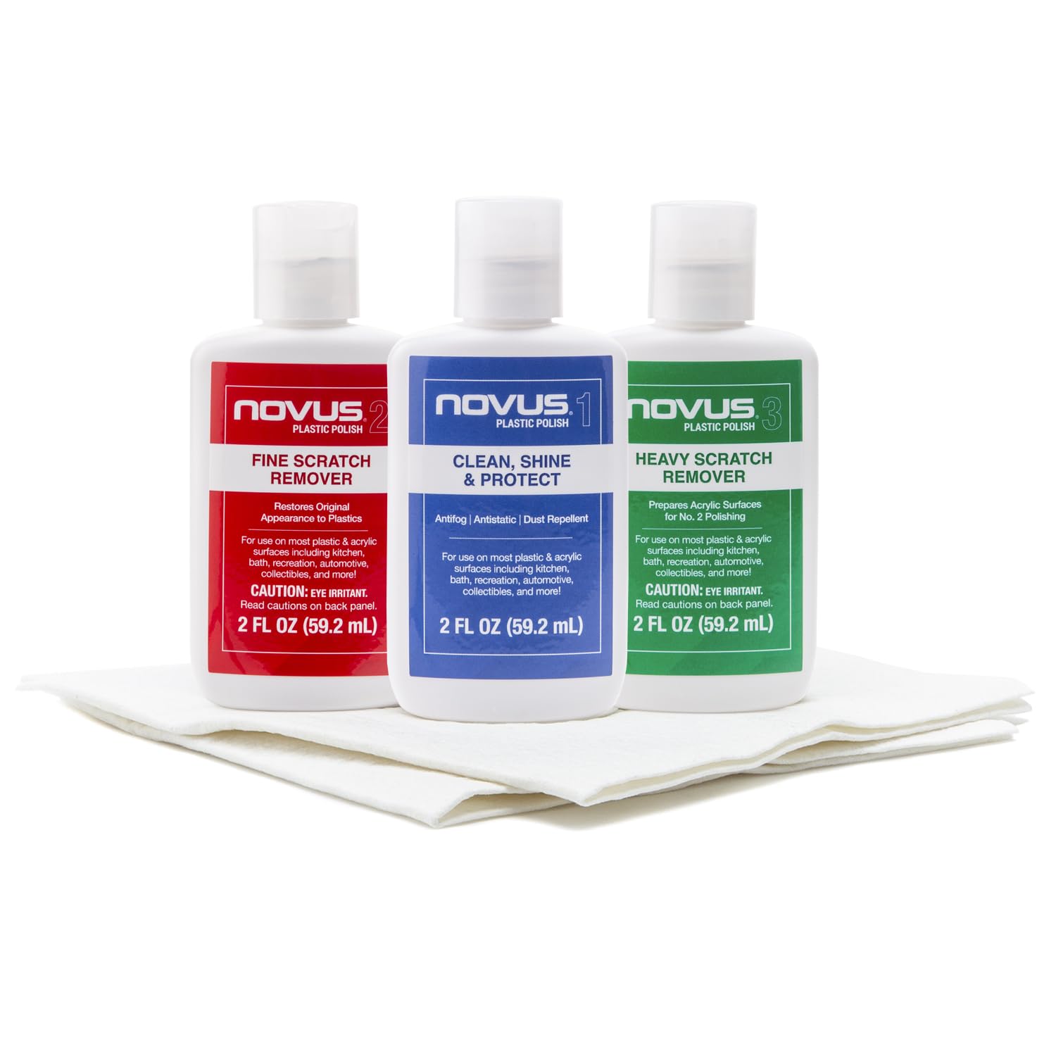Novus frente del paquete 3 pasos mostrando botellas y almohadillas, aporta solución restauradora