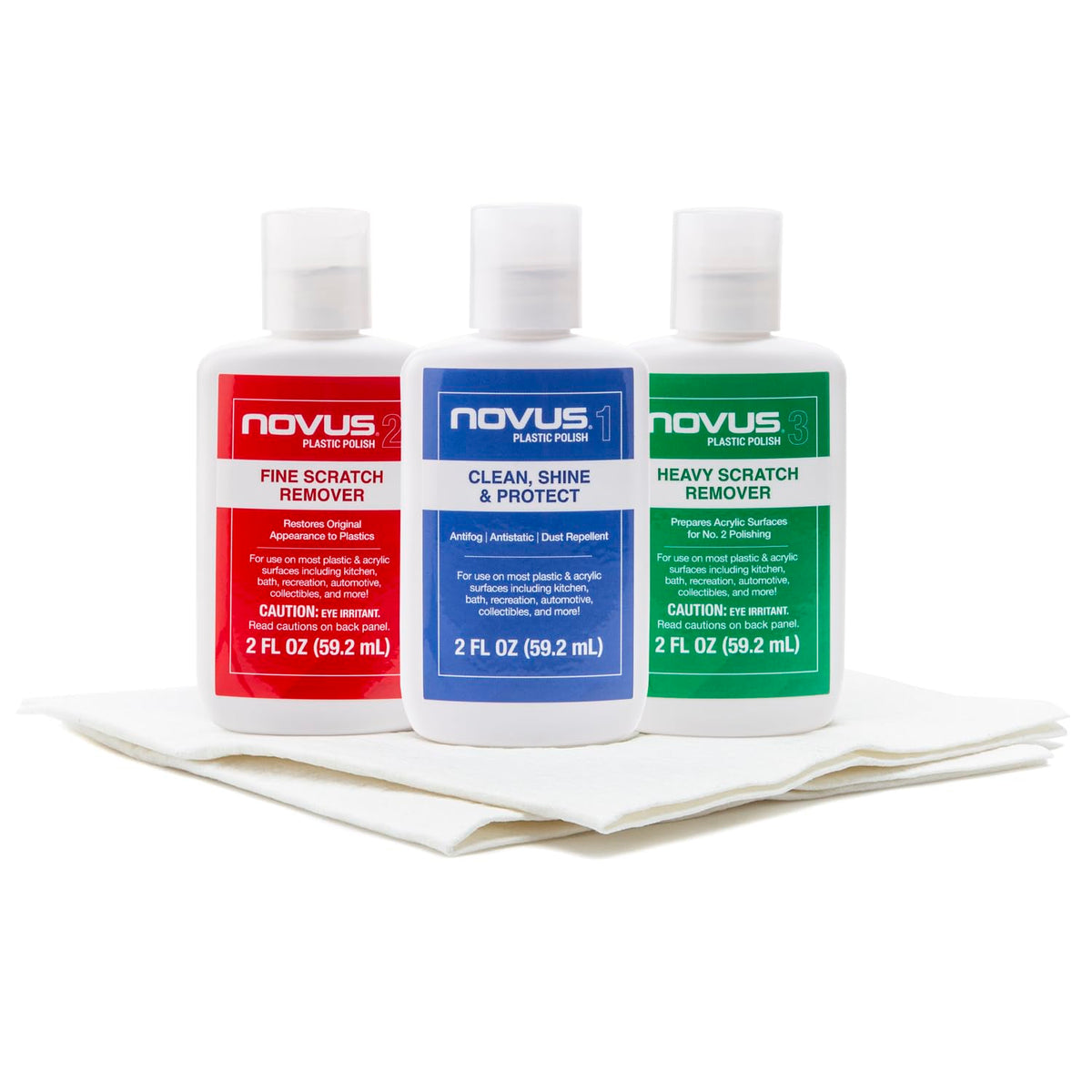 Novus frente del paquete 3 pasos mostrando botellas y almohadillas, aporta solución restauradora