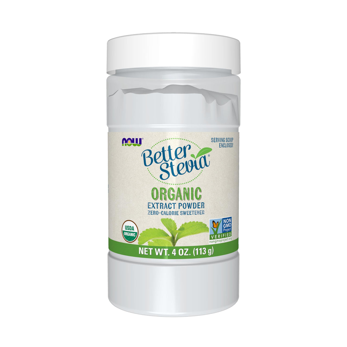 NOW Foods BetterStevia front packaging showing label and benefits