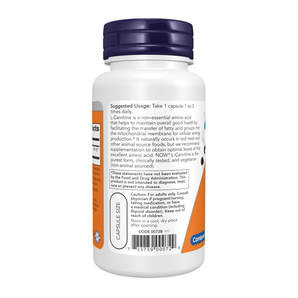 NOW Foods etiqueta de ingredientes con Carnipure® y origen no animal destacado