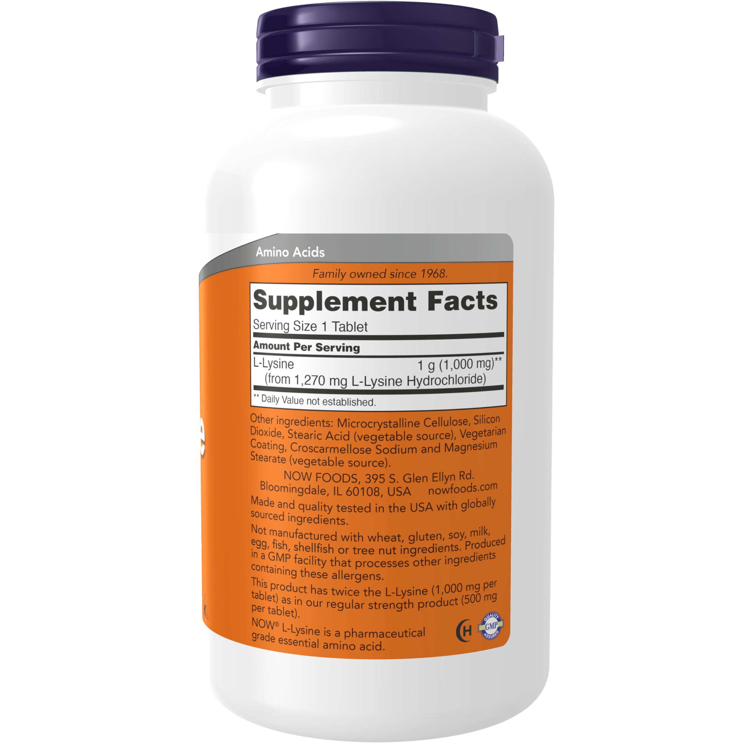 Primer plano de tabletas NOW Foods L-Lysine resaltando tamaño y acabado