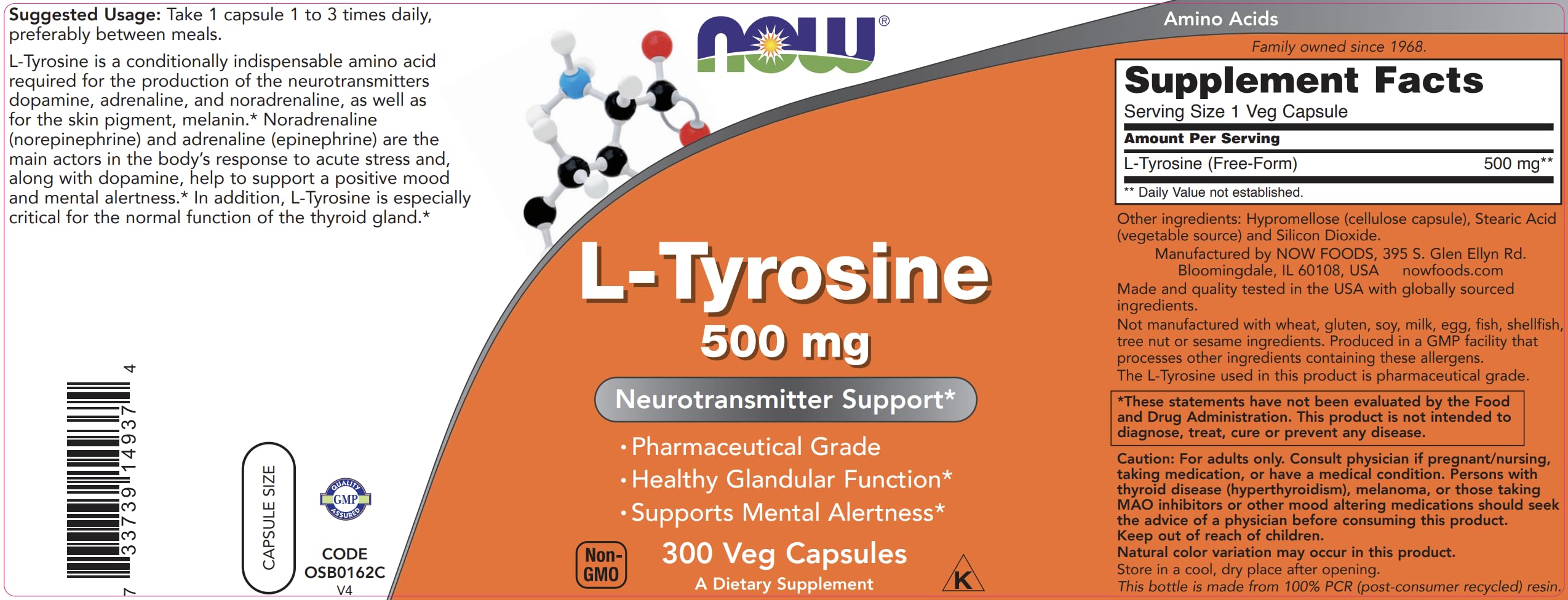 Now Foods cápsula en mano para comparar escala y facilitar dosificación