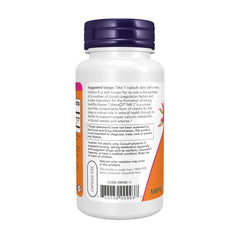 NOW Foods capsules spread on surface with a measuring tape showing capsule scale