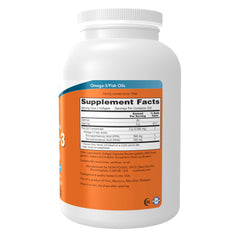NOW Foods cápsula blanda de Omega-3 en primer plano, visión de contenido