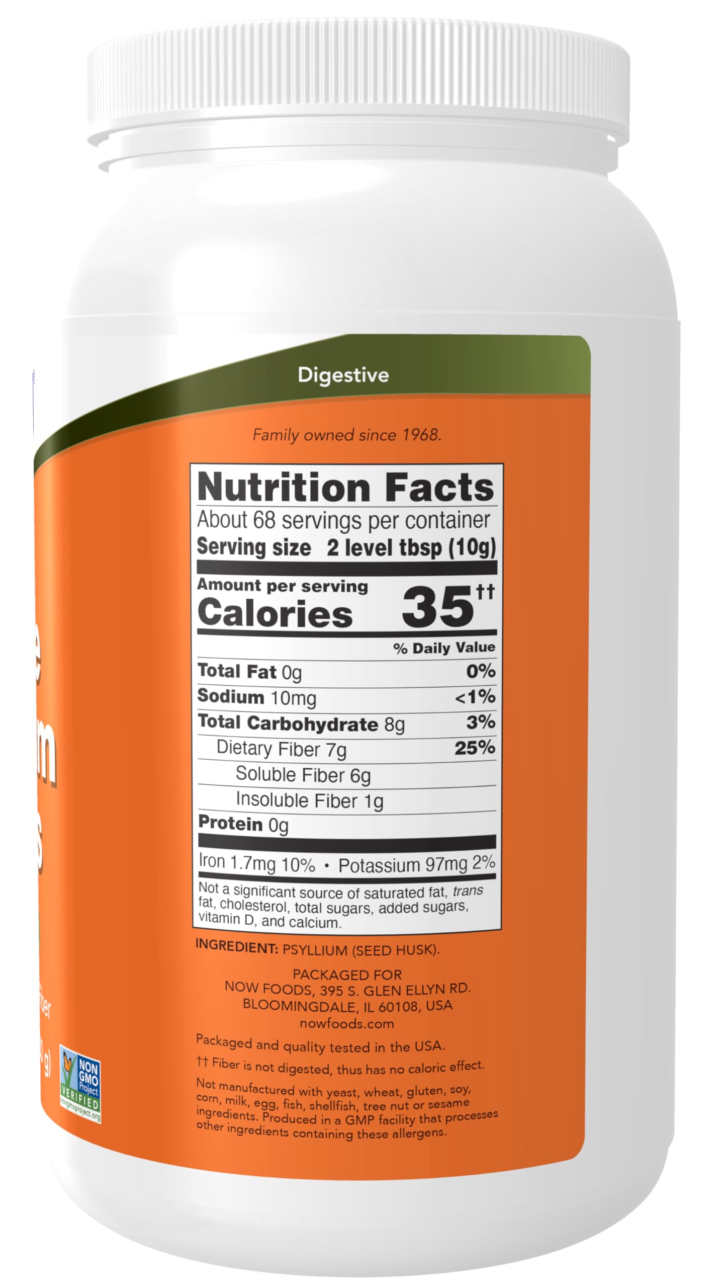 NOW Foods textura de las cáscaras de psyllium en primer plano, fibra natural