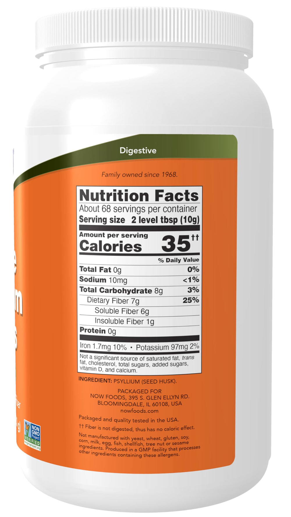 NOW Foods textura de las cáscaras de psyllium en primer plano, fibra natural