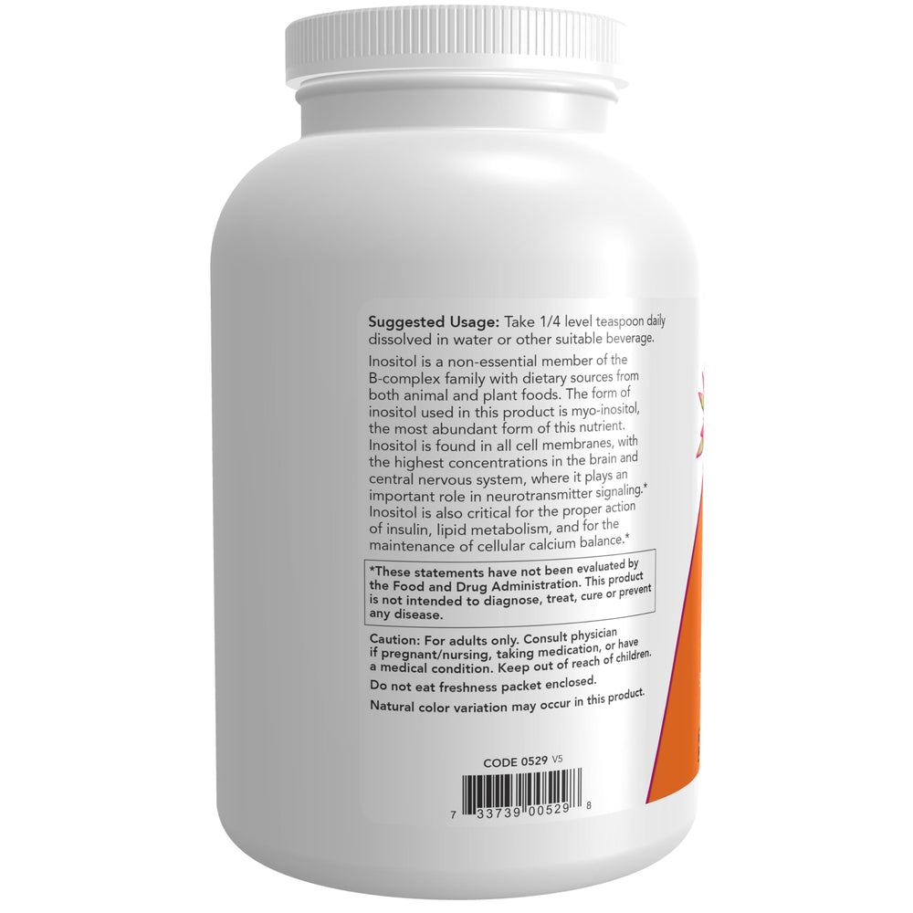 Cucharita con inositol NOW Foods lista para mezclar, práctico y dosificable