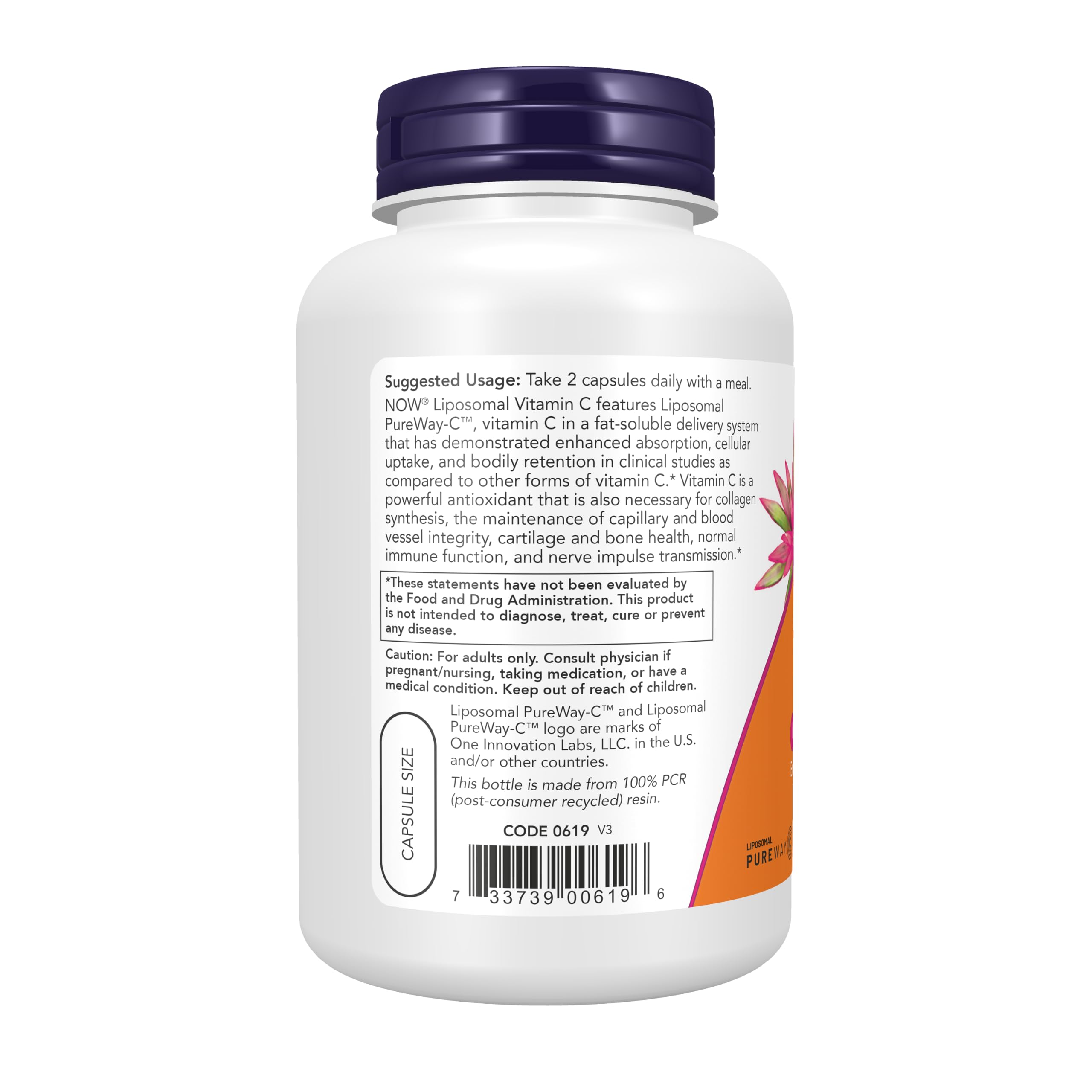 NOW Foods primer plano de la cápsula liposomal mostrando su textura y calidad
