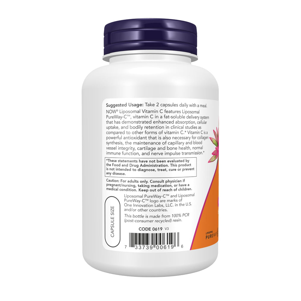 NOW Foods primer plano de la cápsula liposomal mostrando su textura y calidad