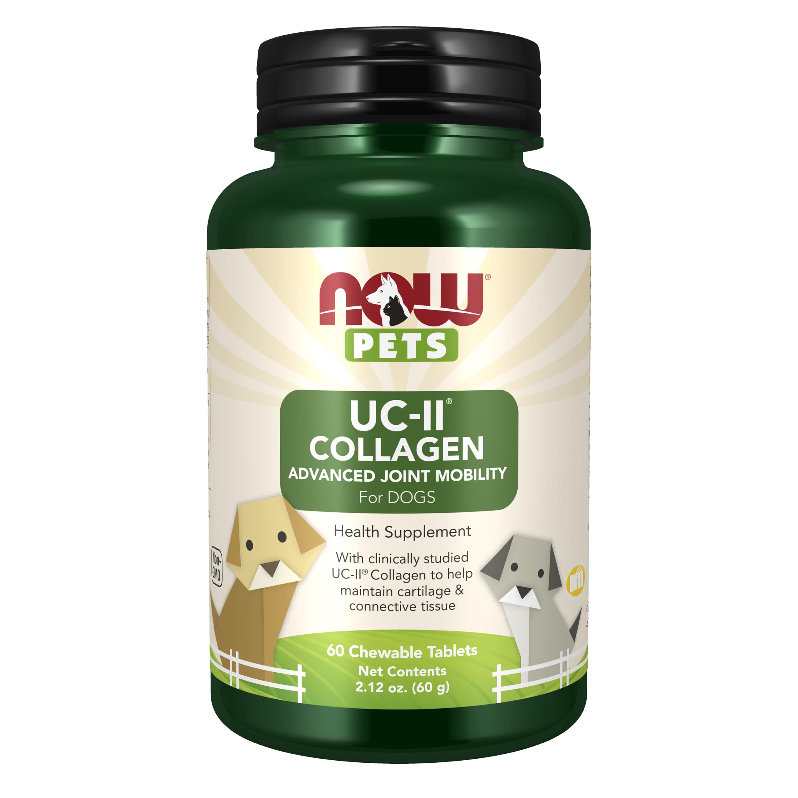 NOW Pets envase frontal del producto mostrando UC‑II®, fácil identificación