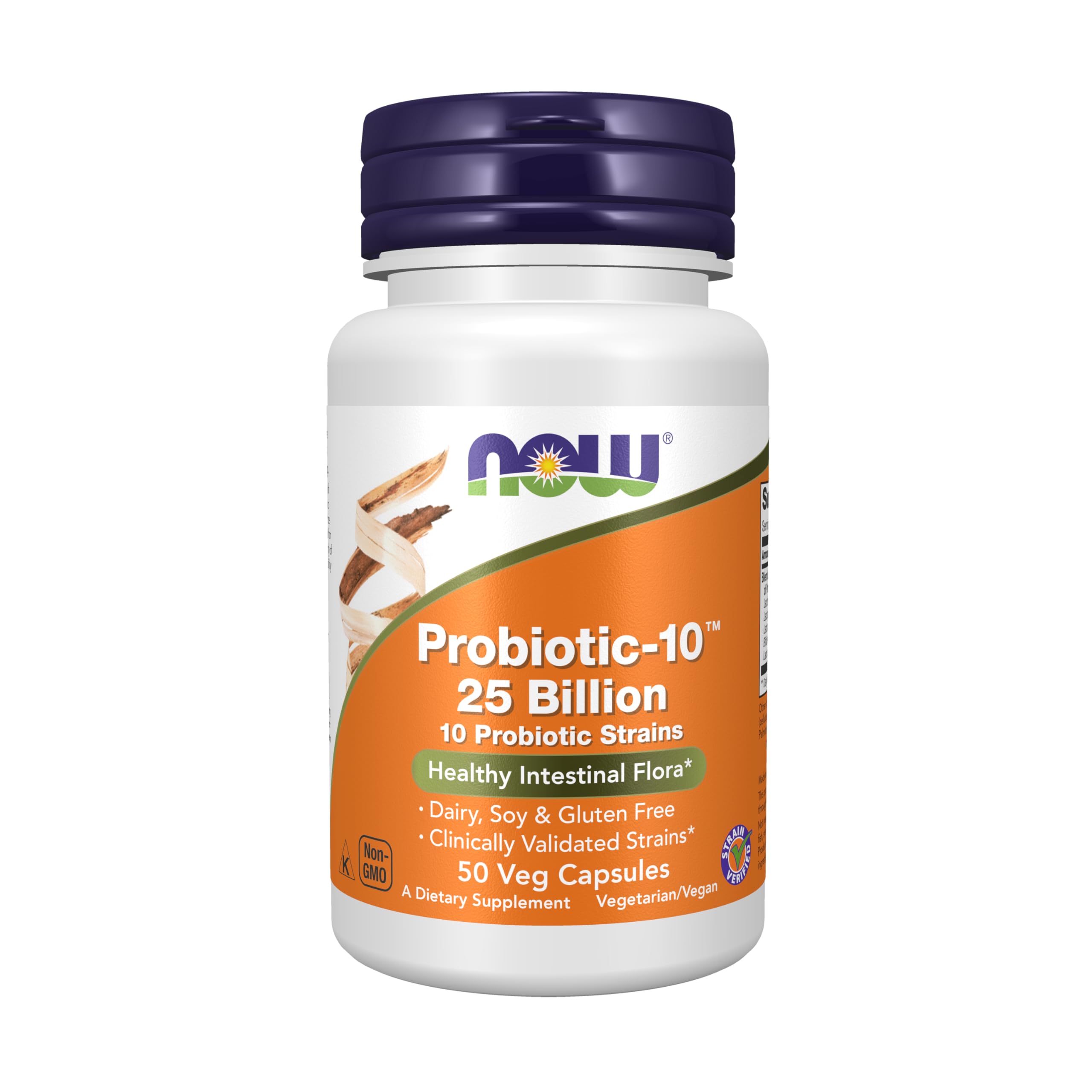 NOW Foods frasco frontal mostrando 50 cápsulas y sello de 25 mil millones UFC