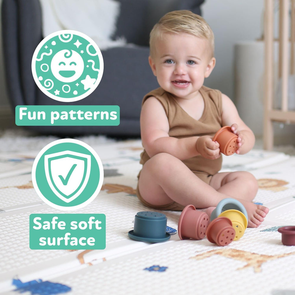 Nuby tapete en uso tummy time, apoya desarrollo y comodidad del bebé
