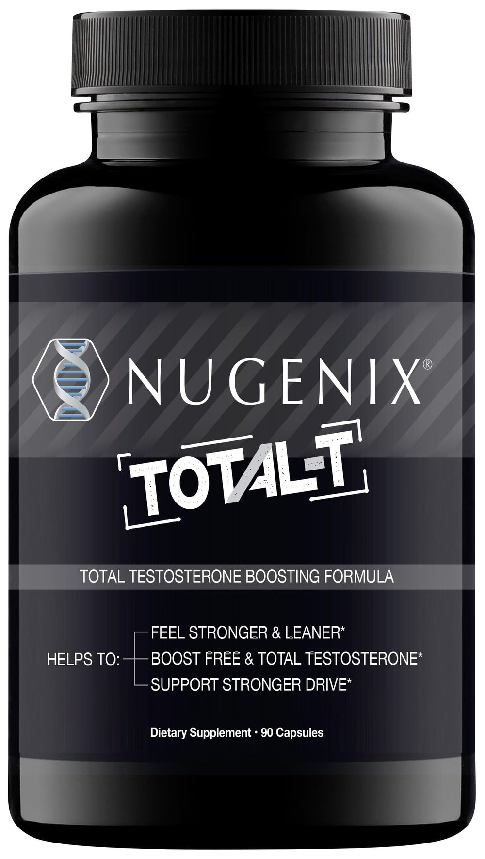Nugenix Total-T vista frontal mostrando el envase y beneficios de energía