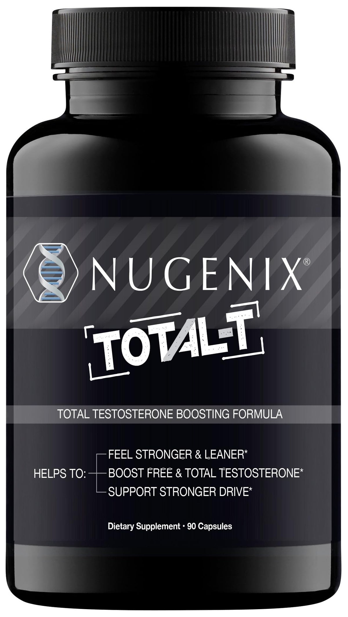 Nugenix Total-T vista frontal mostrando el envase y beneficios de energía