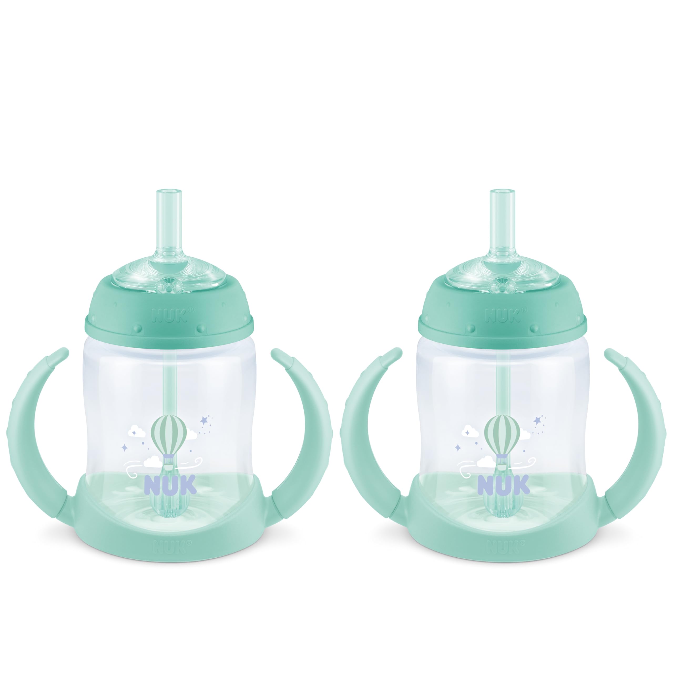 NUK vista frontal del pack de dos vasos, práctico para padres