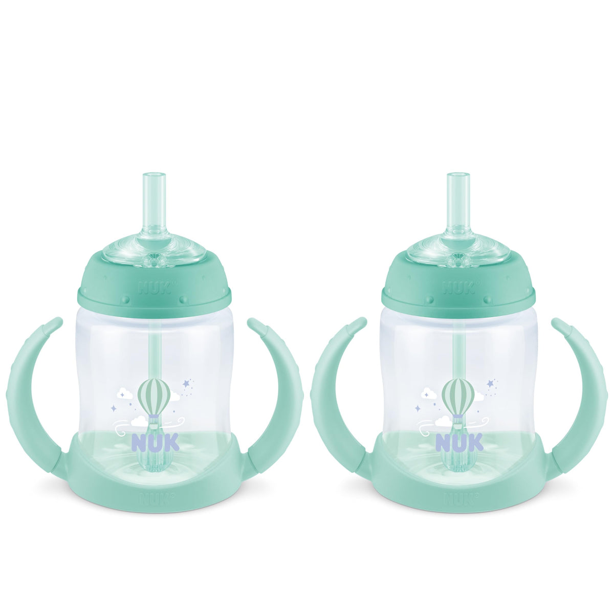 NUK vista frontal del pack de dos vasos, práctico para padres