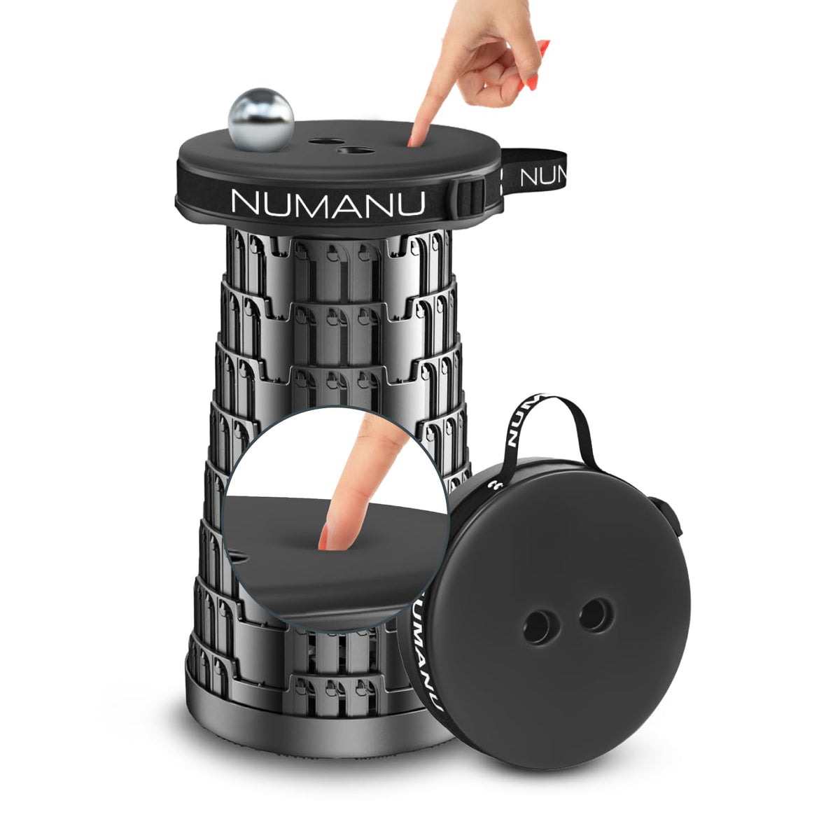 NUMANU taburete frontal plegado, compacto y fácil de guardar