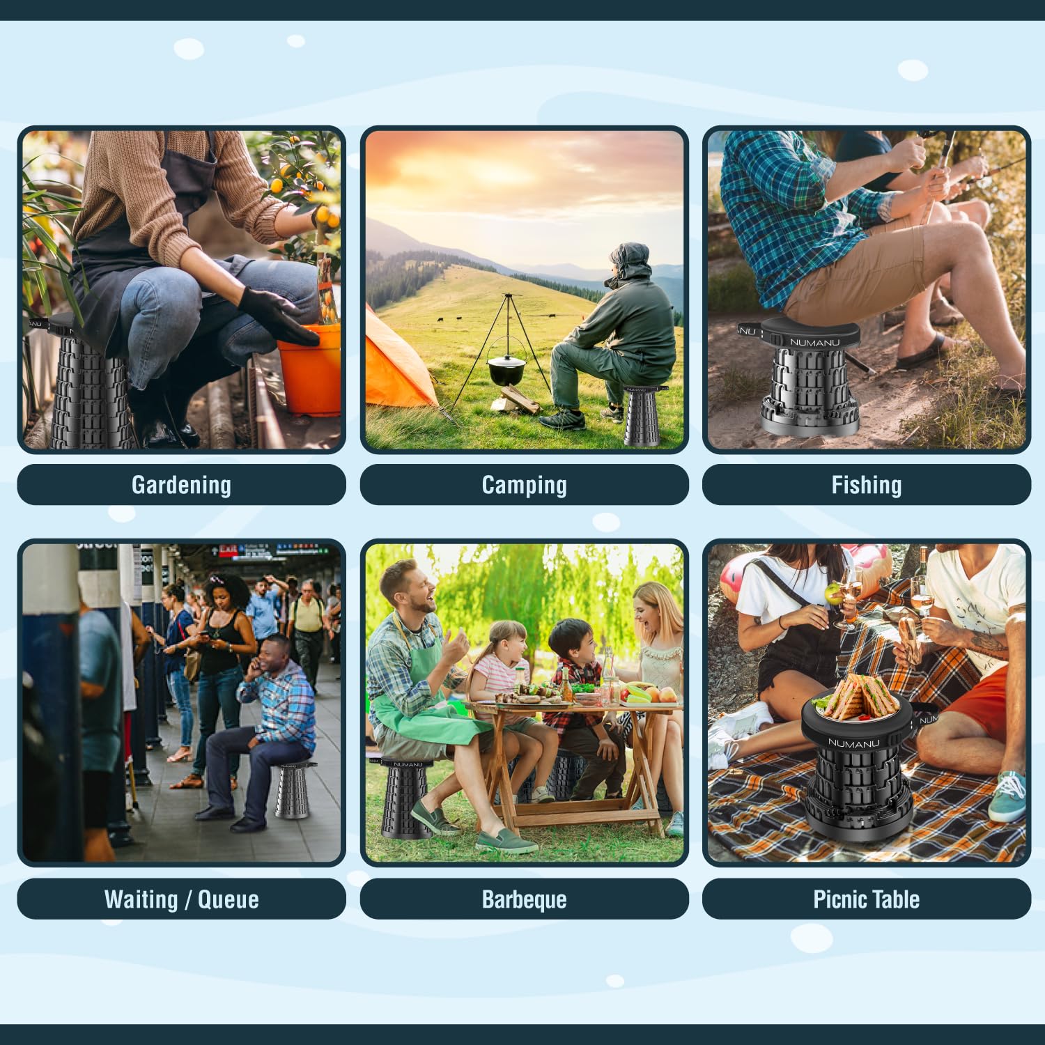 NUMANU taburete en ambiente al aire libre, ideal para actividades móviles