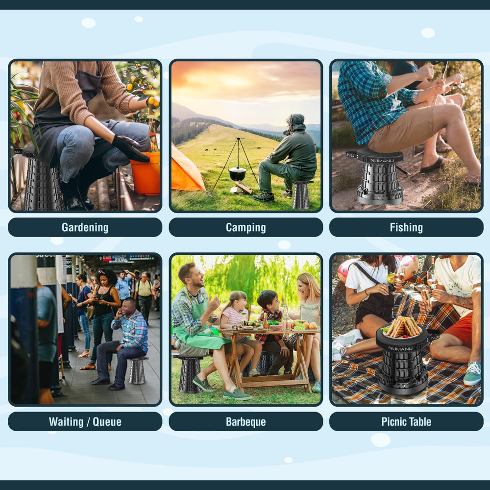 NUMANU taburete en ambiente al aire libre, ideal para actividades móviles