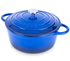 nuovva cazuela frontal azul mostrando diseño y capacidad